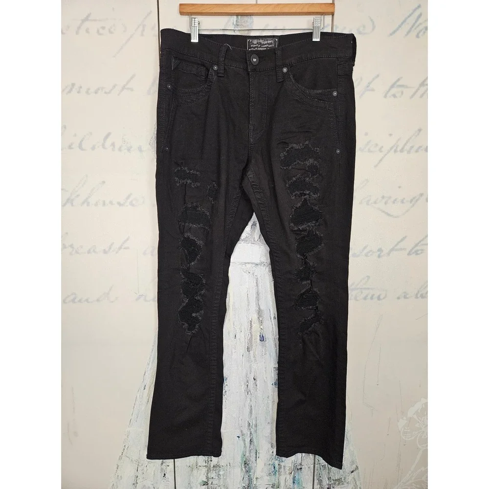Salvage Mayhem Straight Jeans 33R Black Distressed Ripped Denim Regular Fit Mens